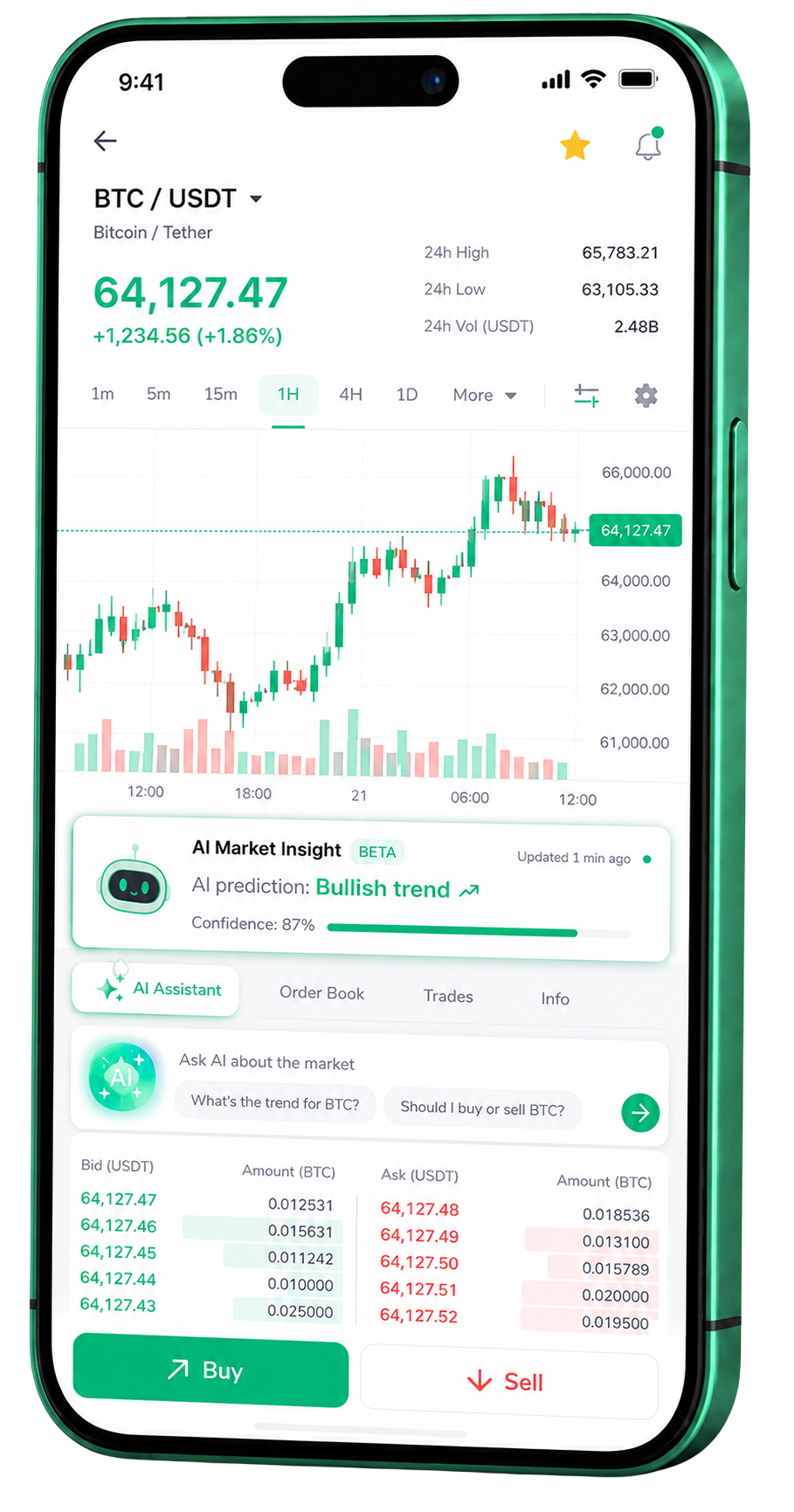 App mobile di trading Chiaro Fondovio in esecuzione su uno smartphone
